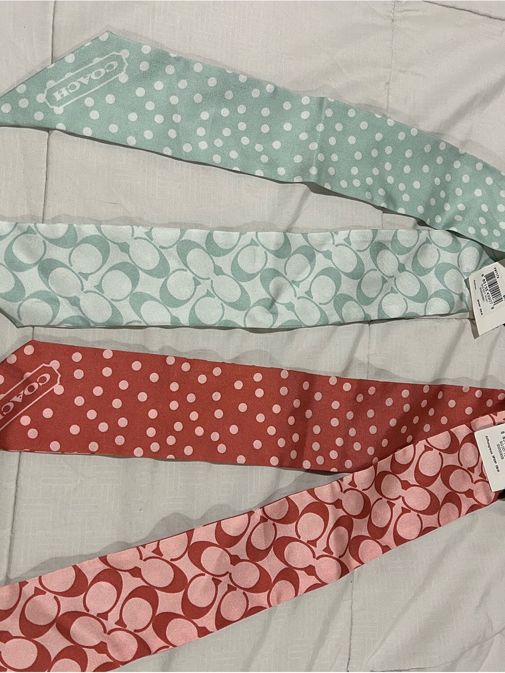 Coach Kids Polka Dot & Signature Ribbon Set - Mint Green and Coral Pink